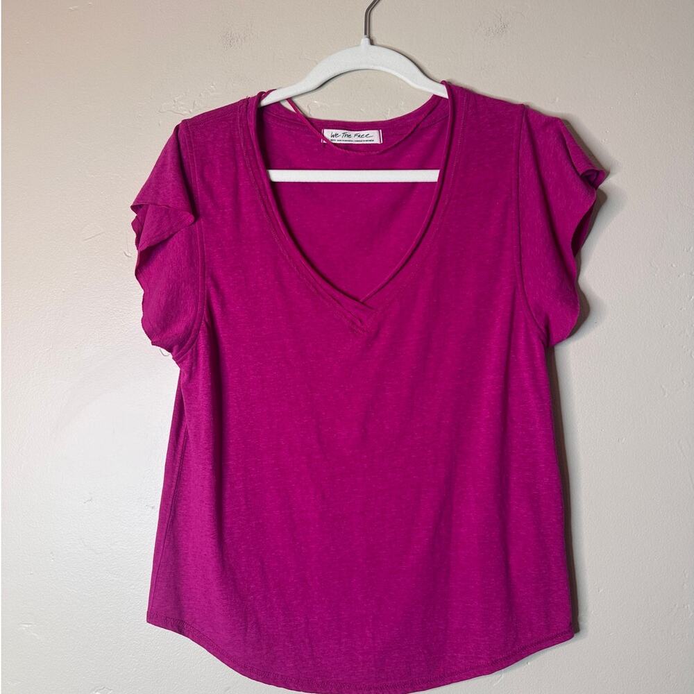 Free People We The Free Raspberry Pink Oversized V Neck Tee SMALL